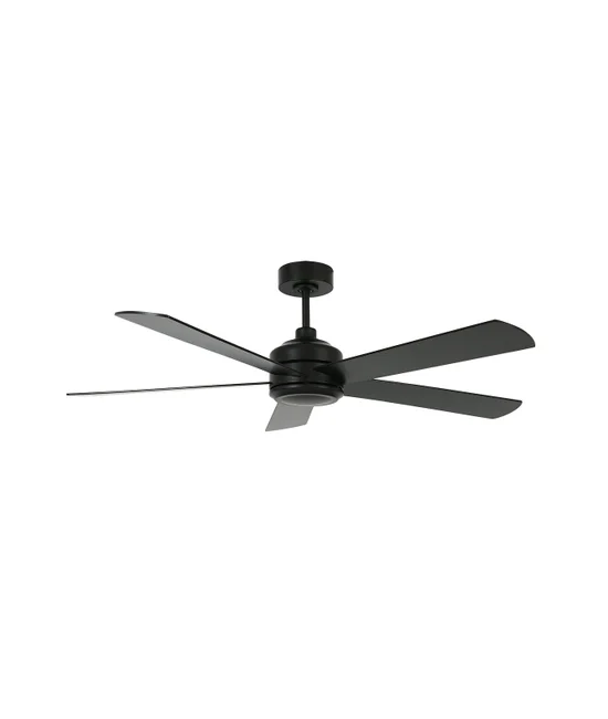 132cm DC Fan with Light in Black with Black/Black Timber Blades