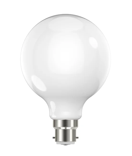 7.6W Glass Opal Dimmable LED G95 BC Globe in Warm White