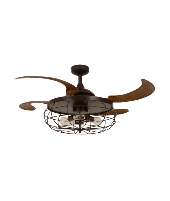 Ceiling Fan In Orb With Brown Coloured Retractable Blades And Light