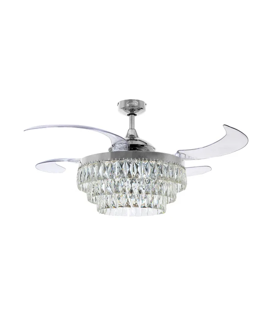 Ceiling Fan in Chrome with Clear Retractable Blades and Light
