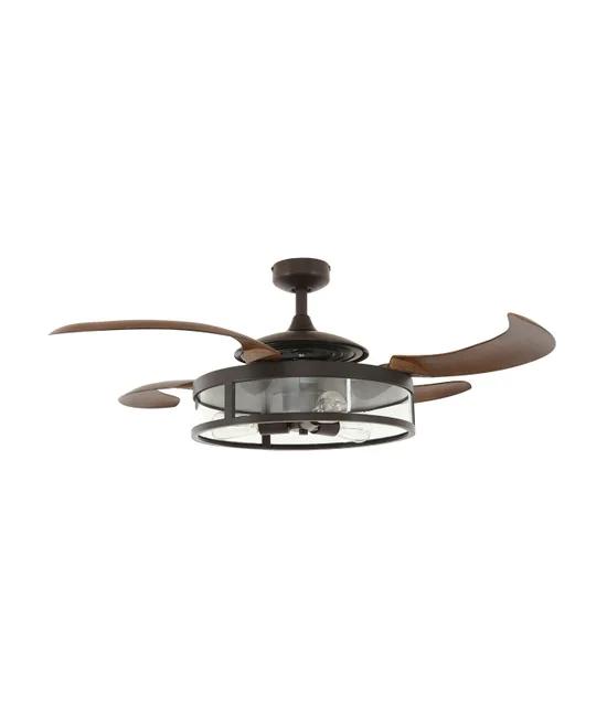 Classic ORB Ceiling Fan With Brown Coloured Retractable Blades and Light