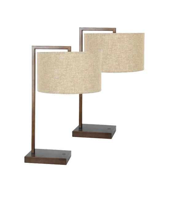 1 Light Table Lamp in Bronze, 2 Pack, with USB