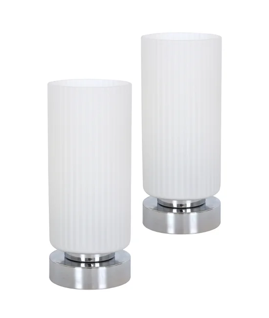 1 Light Touch Table Lamp in Chrome with Opal Glass with USB, 2 Pack