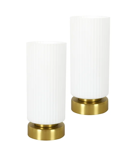 1 Light Touch Table Lamp in Brass with Opal Glass with USB, 2 Pack