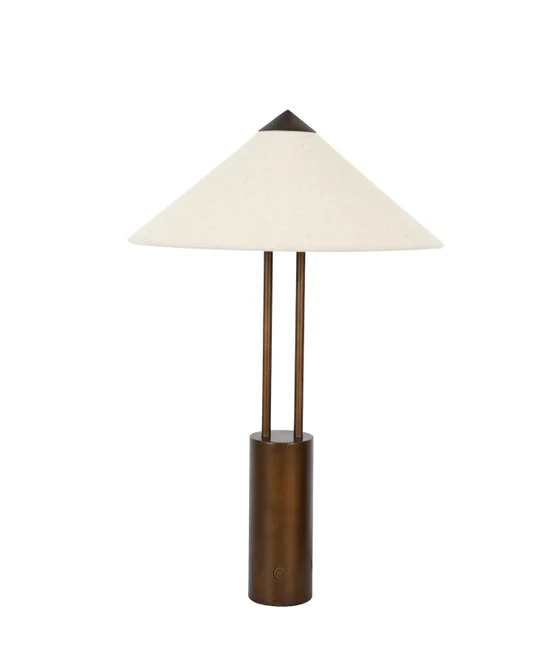 2 Light Touch Dimmable Table Lamp in Bronze with Natural Linen Shade, with USB
