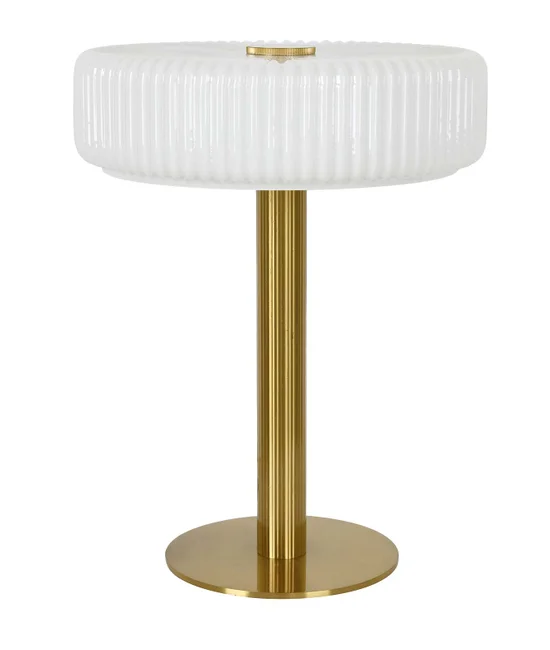 2 Light Table Lamp in Brass with Ribbed Opal Glass