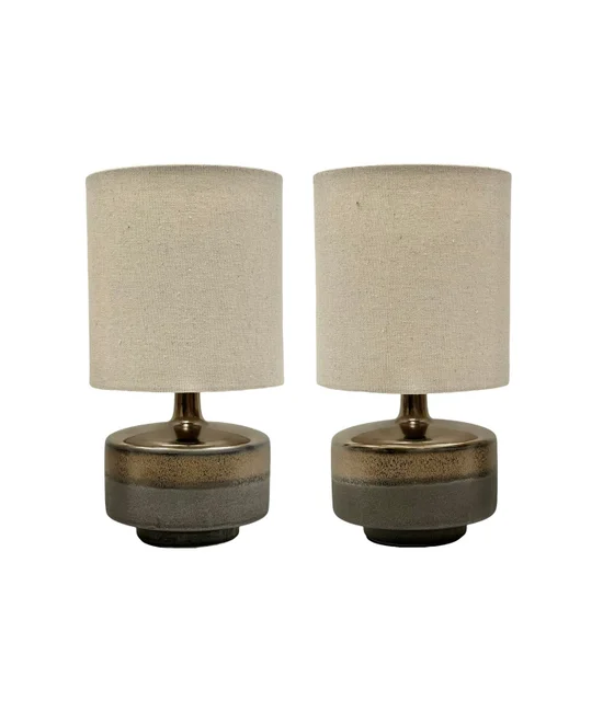 1 Light Table Lamp in Bronze Ceramic with White Fabric Shade, 2 Pack