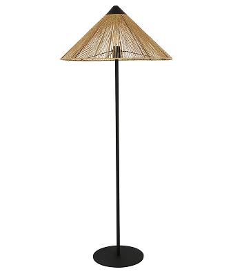 1 Light Floor Lamp in Black with Natural Jute Rope Conical Shade