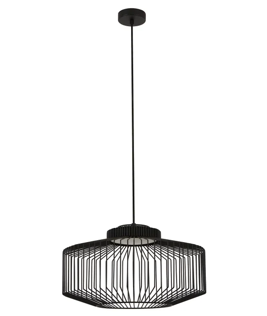 1-Light Squat Pendant with Metal Wire Shade – Black