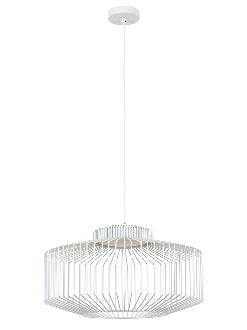 1-Light Squat Pendant with Metal Wire Shade – White