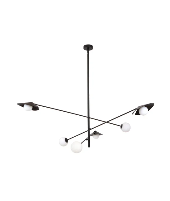 6 Light Pendant in Black with Opal Glass Shades