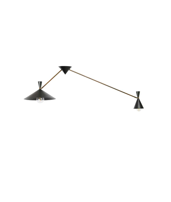 2 Light Pendant in Black with Green Marble and Bronze Details