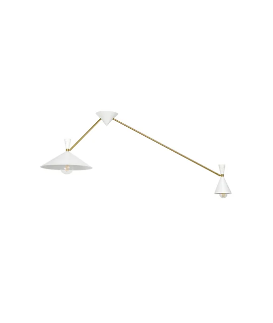 2 Light Pendant in White with White Marble and Brass Details