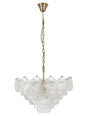 8 Light Pendant or Close to Ceiling Fitting in Antique Brass with Clear Glass Shades