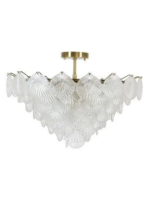 13-Light Pendant or Close-to-Ceiling Fitting in Antique Brass with Clear Glass Shades